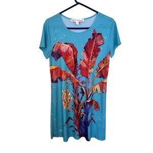 Leoma Lovegrove Womens Dress Tropical Print Tunic Medium Blue